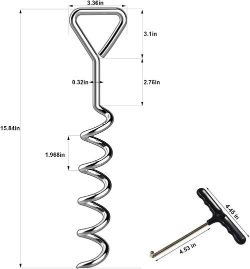 EURMAX USA Windproof Trampoline Anchor Kit - 4 Heavy-Duty Steel Stakes with T-Hook & Safety Straps for Secure Weatherproof Protection