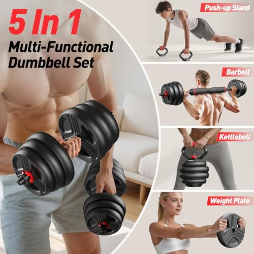 FITPLAM 35LB Adjustable Dumbbell Set 5-in-1 Home Gym Weights for Men Women