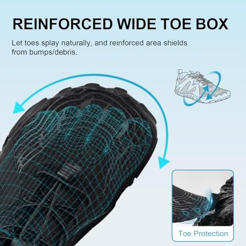 ELETON Water Shoes Men Women Hiking Wide Toe Zero Drop Black 8 Women / 6.5 Men