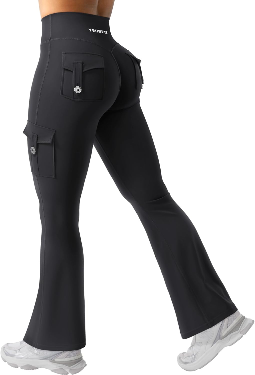 YEOREO CoreFlex Women's High-Waisted Flare Leggings - Hidden Pockets & No Front Seam for Ultimate Comfort