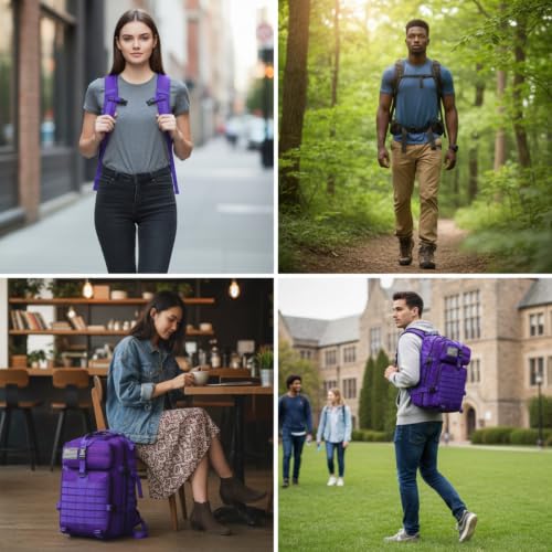 Military Tactical Backpack 45L with Purple Variation, Molle Large Hiking Bag