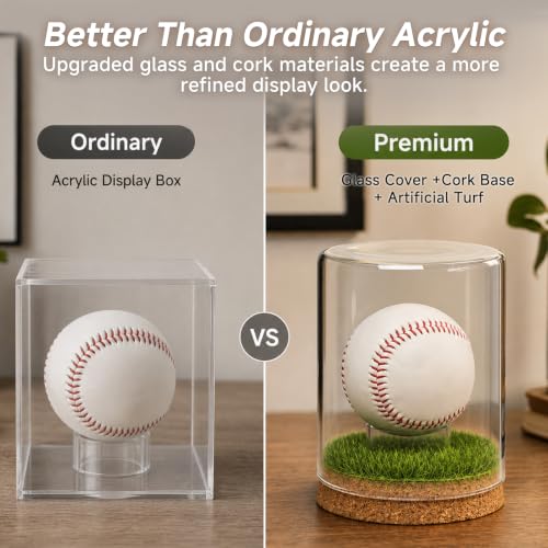 Baseball Display Case Large Glass Holder for Signed Baseballs - Rocalt