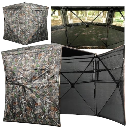 Lenotos 270° See-Through Hunting Blind - Pop Up Ground Blind for 2-3 People, Camouflage, Silent Windows, Portable Durable Ground Blind for Deer & Turkey Hunting - Variation 1013