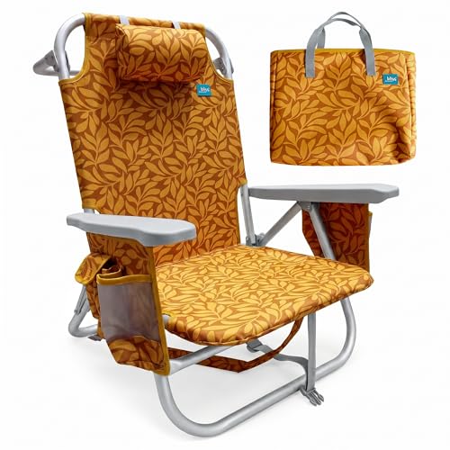 Bliss Hammocks Folding Backpack Beach Chair Recliner with Cooler - Amber Leaf Variant