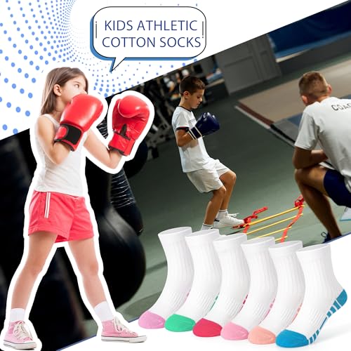 Girls Crew Socks 7-10 Years - Kids Athletic Socks for Girls 1-14 Years - White