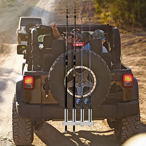 Stainless Steel Hitch Fishing Rod Holder for 2-Inch Receivers, Adjustable Mount with Quick Release Pin