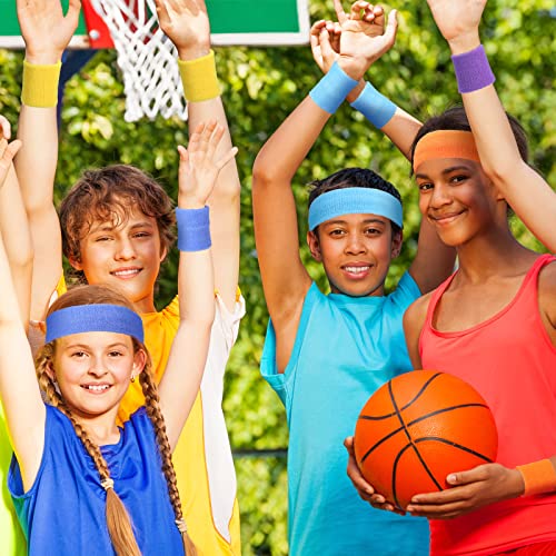 Neon Sweatbands Set 24 Pcs - 8 Colors Headbands & Wristbands for Sports, Fitness & Workout