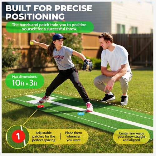 Softball Pitching Mat with Rubber and Alignment Lines - 10x3 Feet Training Surface