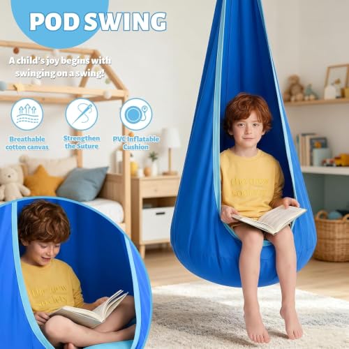 COZEER Blue Color-Block Sensory Swing with Stand for Kids & Adults, 330 lbs