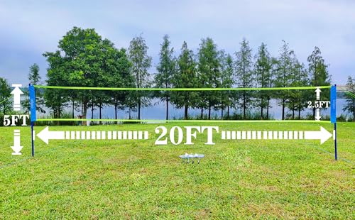 Zdgao Outdoor Badminton Set with 20FT Net and 4 Rackets - Blue & Green