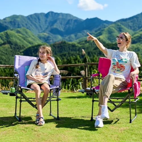 Pink Camping Directors' Chair with Side Table - Heavy Duty Portable Folding Lawn Chair, Supports 400lbs