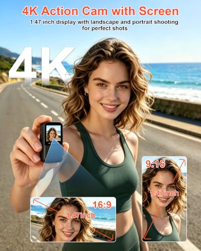 4K Waterproof Action Body Camera with 64GB Card, Wi-Fi, Screen & Mounts