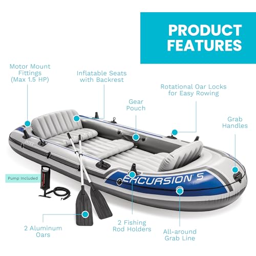 Inflatable Fishing Boat for 5 People - Gray, 12' x 5'6" River Raft Set with Oars