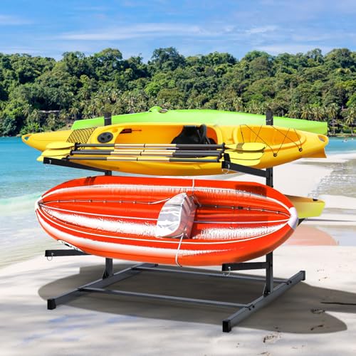 Heavy Duty Kayak Storage Rack for Garage & Outdoor, Holds 4 Watercrafts