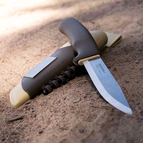 Morakniv Bushcraft Stainless Steel Fixed-Blade Survival Knife with Fire Starter & Sharpener - Desert Tan