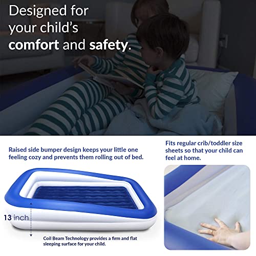 Blue 13-Inch Twin Size Kids Inflatable Travel Bed with Safety Bumper & High-Speed Pump