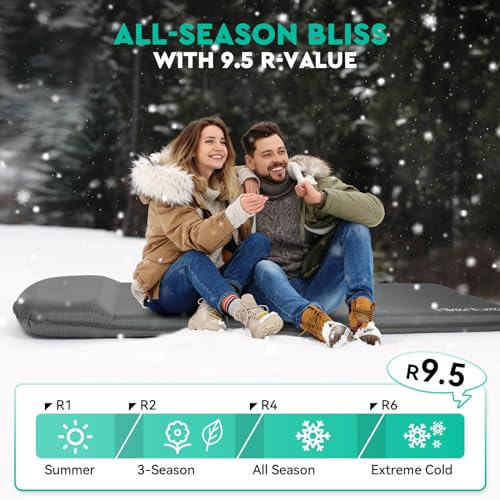 Hikenture Grey Self-Inflating Camping Sleeping Pad with Pillow, 3 Inch Thick, 9.5 R-Value, Insulated for Car, Tent, and Outdoor Use