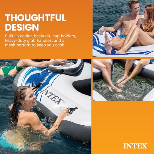 Inflatable Pool Float Island for 5 People with Lounge & Cooler - Blue Tropic