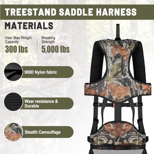 Kalkal Tree Stand Safety Harness for Hunting with Saddle Bridge M/L/XL