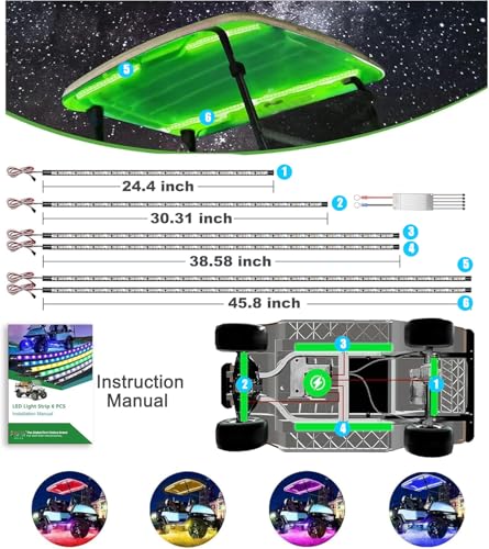 6-Pack Golf Cart Underglow LED Light Kit with 24-Mode RGB Strips, Music Sync & Waterproof for EZGO Yamaha Club Car