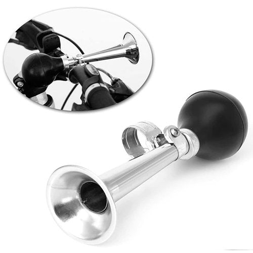 Metal Air Horn for Bicycle, Vehicles, Golf Carts - Bike Bells With Rubber Squeeze, Kids Bike Accessory, 7 Inches (Silver)