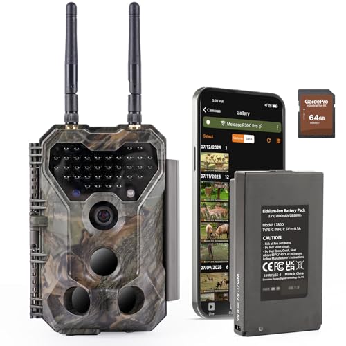 Meidase P300 Pro Trail Camera + 64GB SD Card, 64MP Photos 1296P HD Video, WiFi & Long Range