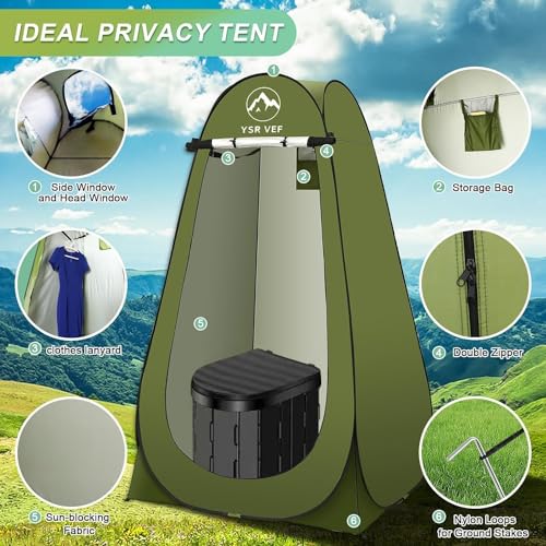 YSR VEF Black Portable Camping Toilet Kit with Green Privacy Tent, Shower & Poo Gel Bags