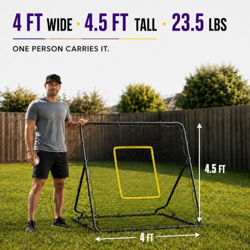 Baseball Rebounder Net 4x4.5 ft with Adjustable Angles - Practice & Training Equipment