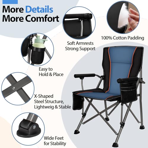 QUYUAN Heated Camping Chair Black & Blue with 20,000mAh Battery - Fully Padded, supports 500 lbs, 3 Heat Modes for Winter Outdoor Activities