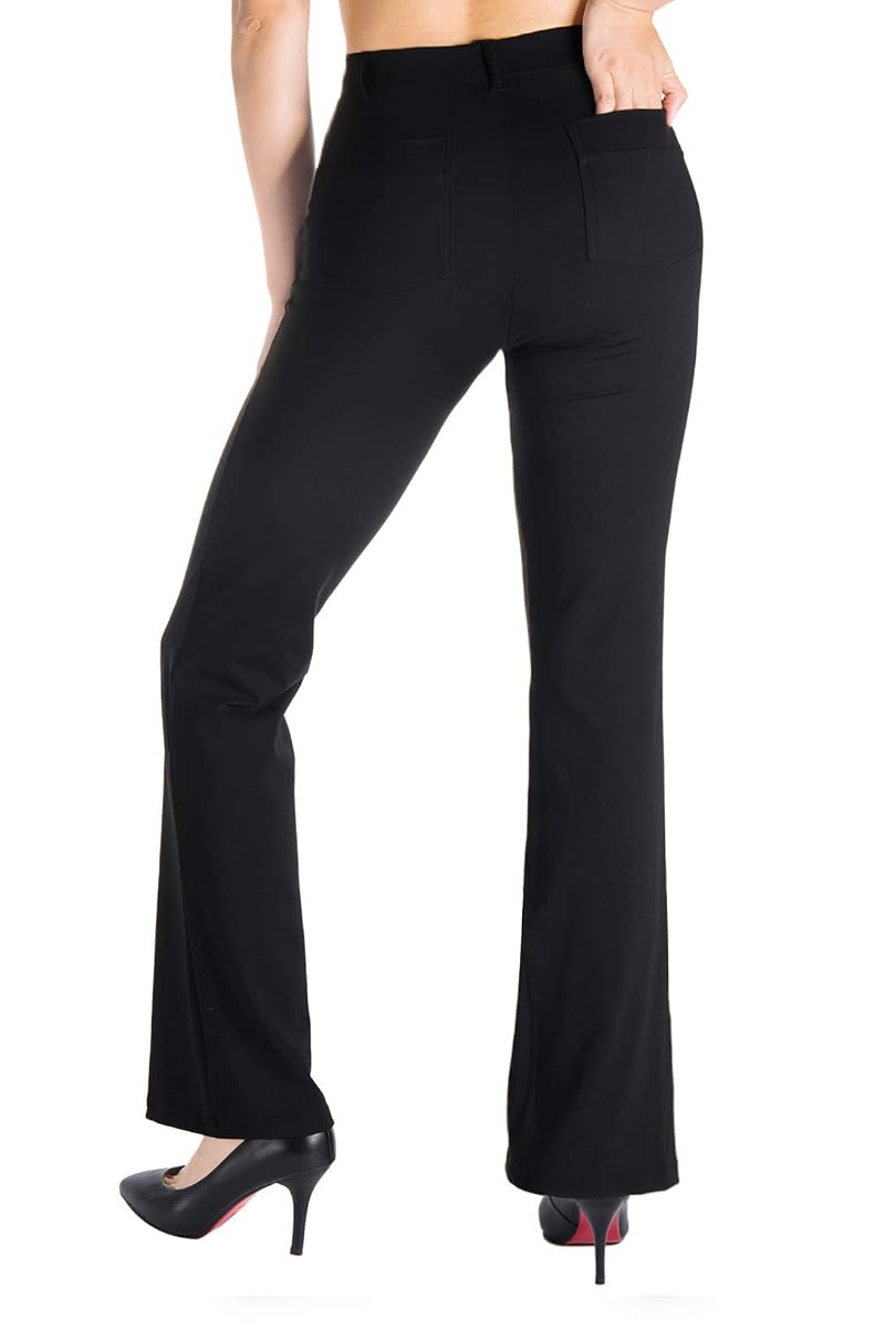 Yogipace Women’s Flare Yoga Dress Pants with 27"–37" Inseams, Black – 2 Front + 2 Rear Pockets, 31" Inseam (Regular)
