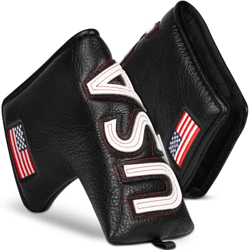 Patriotic Golf Head Cover Black Blade Putter USA Flag Interchangeable Tag