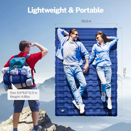 OGERY Double Inflatable Sleeping Pad for Camping, 6-Inch Extra Thick, Blue, Full Size
