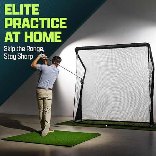 7 ft Golf Practice Net Elite - Steel Frame Hitting Net for Golfers - Black