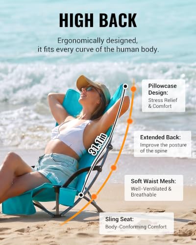 Ergobreeze H Cyan 2pcs - Oversized Portable Beach Folding Chairs with Neck Support