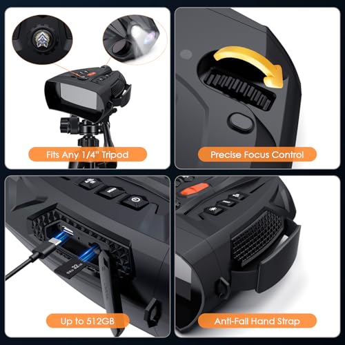 Digital Night Vision Binoculars for Adults - 10X Zoom, 4-Inch IPS Screen, Infrared, Black