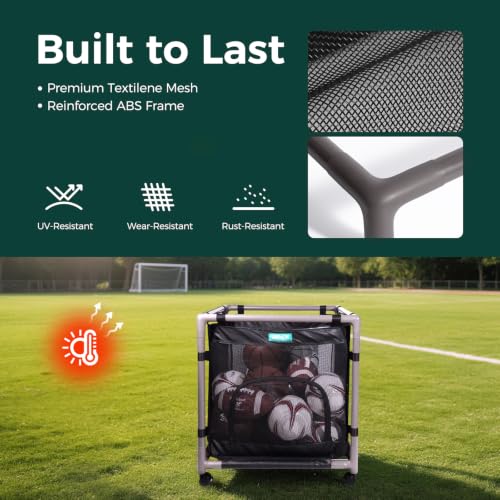 60 Gallon Ball Storage Cart with Wheels - Heavy-Duty Toy & Equipment Organizer