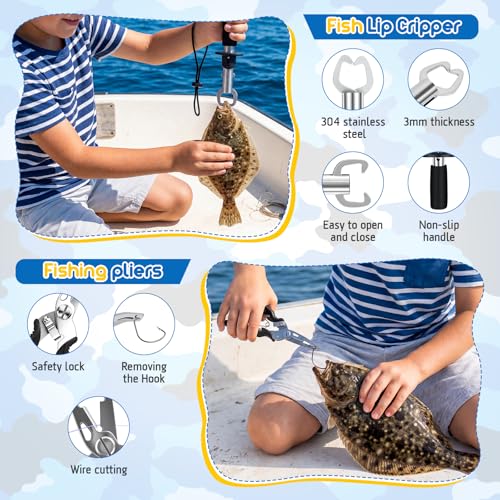 Kids Telescopic Fishing Pole Kit with Backpack, Tackle & Accessories - Blue, 4.92 ft