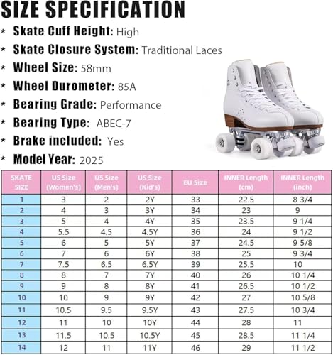 Retro Style Microfiber Leather Roller Skates for Women & Men, EU 40 / US 8