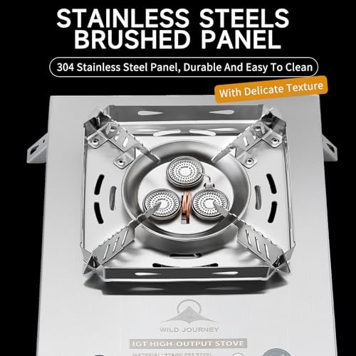 CAMPJOURNEY Large Silver Portable Foldable Camping Stove with Windproof Gas Burner