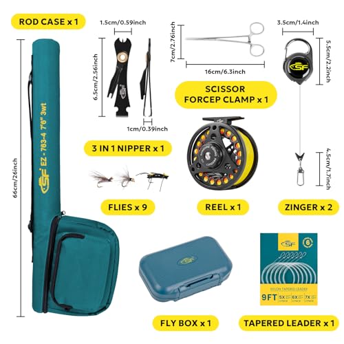 SF Fly Fishing Rod Combo 7'6'' 3WT Green Jade Semi Gloss Travel Kit with Reel & Accessories - Ambidextrous