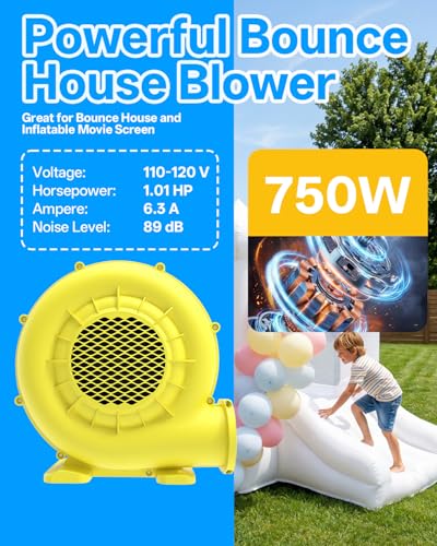 Puligoth 750W Heavy-Duty Inflatable Blower for Bouncy Castles & Water Slides