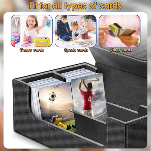 1200+ Card Deck Case Black Leather Magnetic Storage for Trading Cards