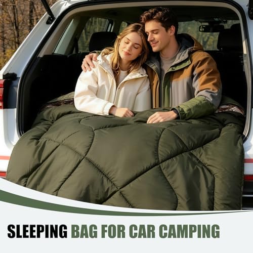 Olive Green Cotton Flannel Double Sleeping Bag for Adults & Couples - 3-Season Comfort