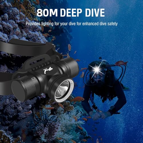 WINDFIRE HP900 Black Dive Headlamp - Ultra Bright 5 Modes, Waterproof Up to 80m