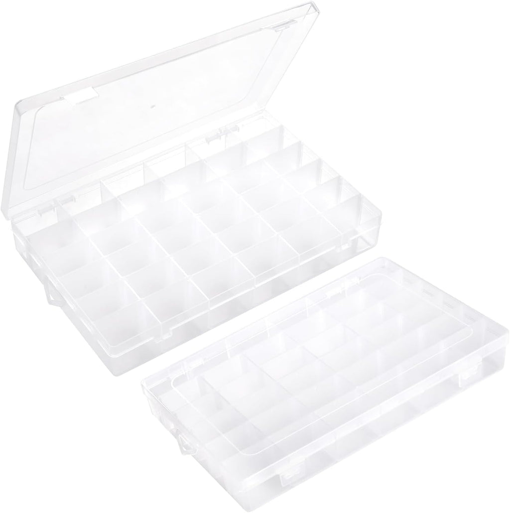 Skiennix Clear Plastic Storage Box - Rectangular Organizer for Beads, Jewelry & Crafts | 36 Grids with Labels