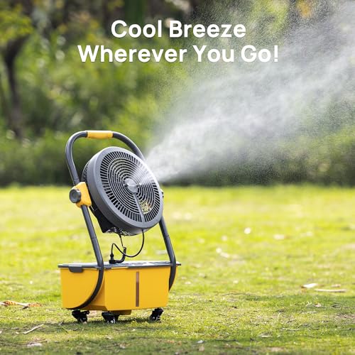TURBRO Cordless Misting Fan with 11L Tank, High-Pressure Nozzles, Yellow