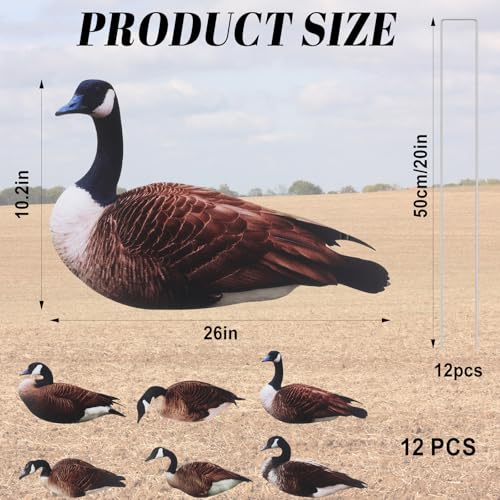 CroBlissful 12 Pack Goose Silhouette Decoys with Metal Stakes - Realistic Outdoor Hunting Set