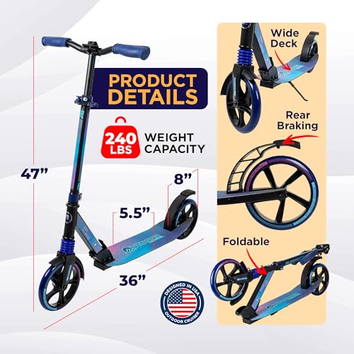 Outdoor Cruiser Foldable Kick Scooter for Kids Adults Blue & Black 8-Inch Wheels