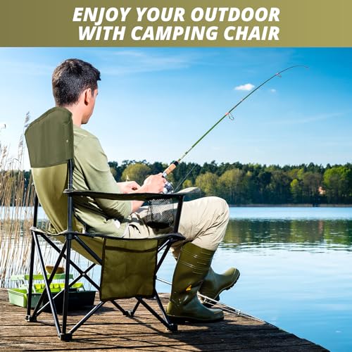 SAILARY 2 Pack Folding Camping Chairs with High Back, Comfortable Outdoor Chairs 300lbs Capacity Lightweight Portable Chair with Storage Bag for Camping, Fishing, Green