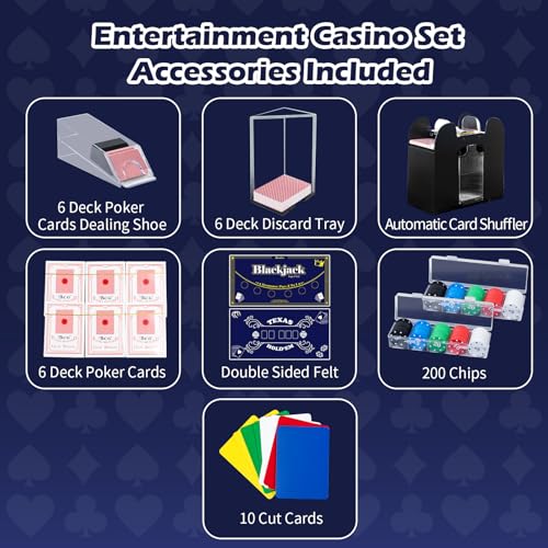 Casino Poker Set with Chips, Cards, Shuffler & Felt Table - Blue
